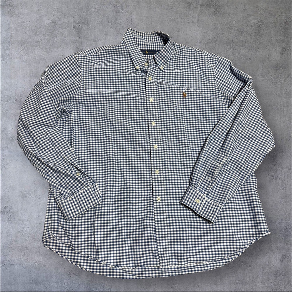 Ralph Lauren Shirt Mens 2XL Blue White Gingham Check Classic Fit Pony‎ Logo